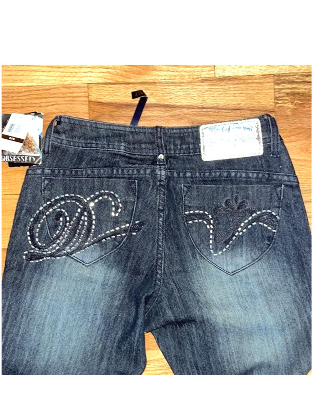 NEW Dereon Y2K Dare Denim Cropped LOGO Ankle Capri Jean 1 / 2
